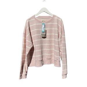 Thread & Supply Pink White Stripe Crewneck Pullover Sweatshirt XL NWT